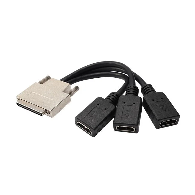 Factory Price High Quality Stable Video Transfer Black Vhdci SCSI68 Male to 3 HDMI Female Splitter Cable for 1 Vhdci Video Sharing 3 Monitors